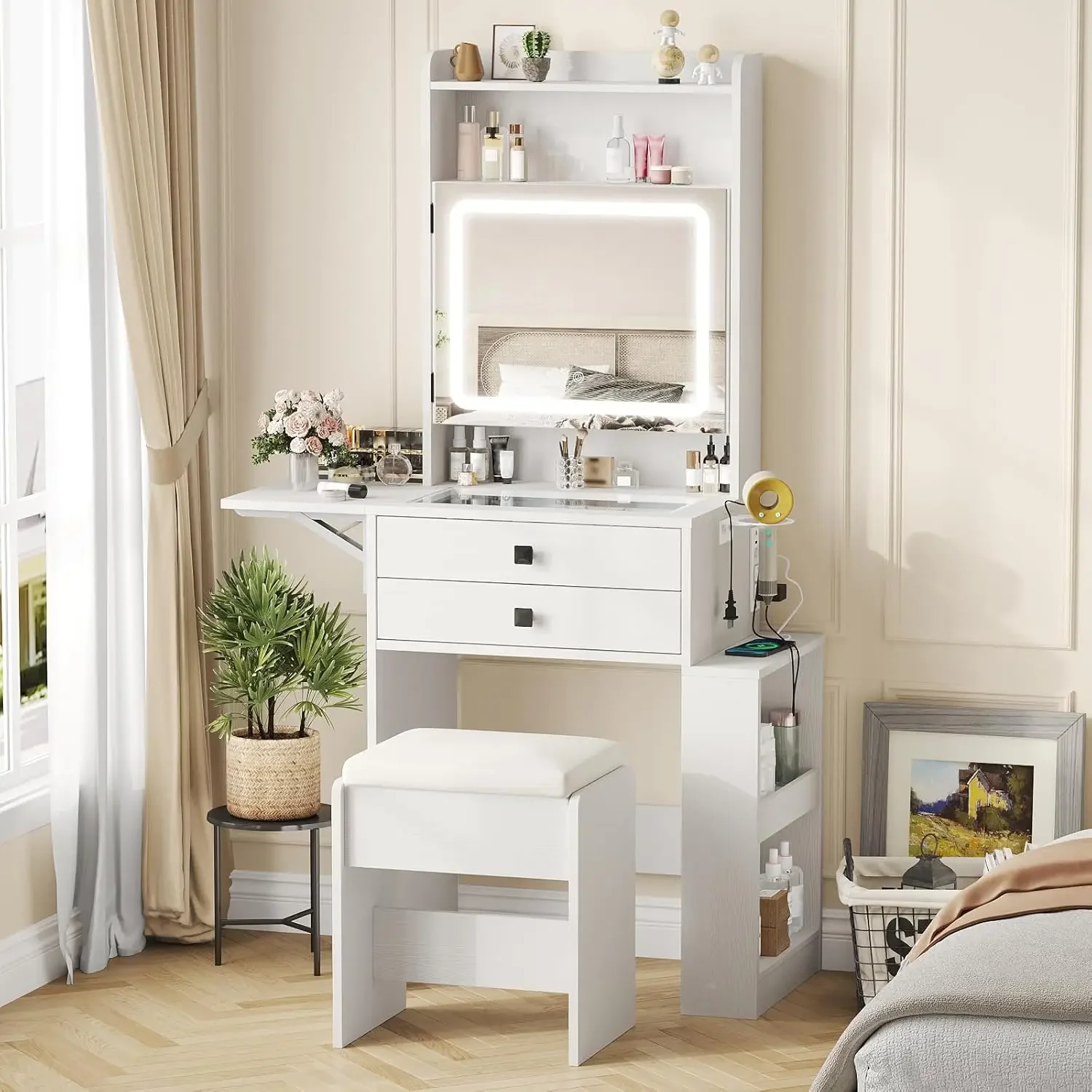 Desk Setup Charging Station - Pequeño Tocador de Maquillaje con Tres