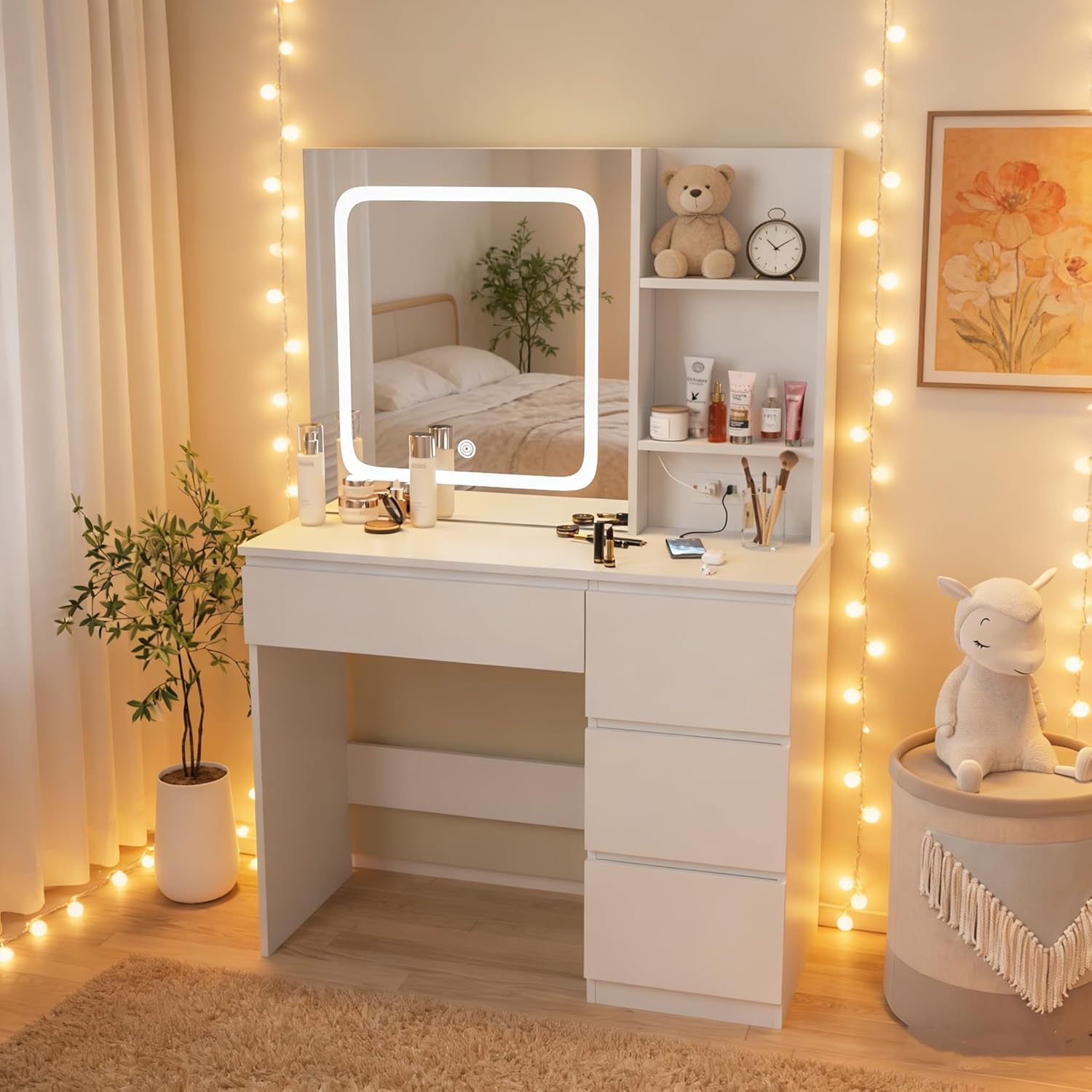 Desk Setup Charging Station - i*-Tocador de Maquillaje con Estación de