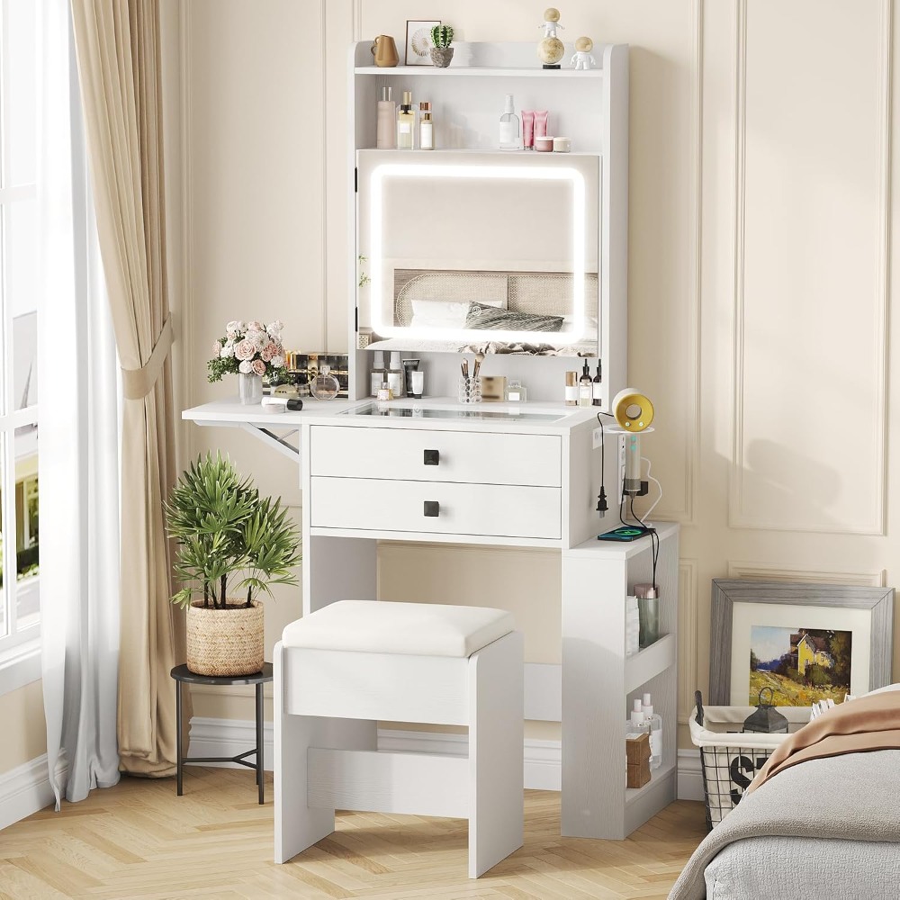 Desk Setup Charging Station - Pequeño tocador de maquillaje con 3