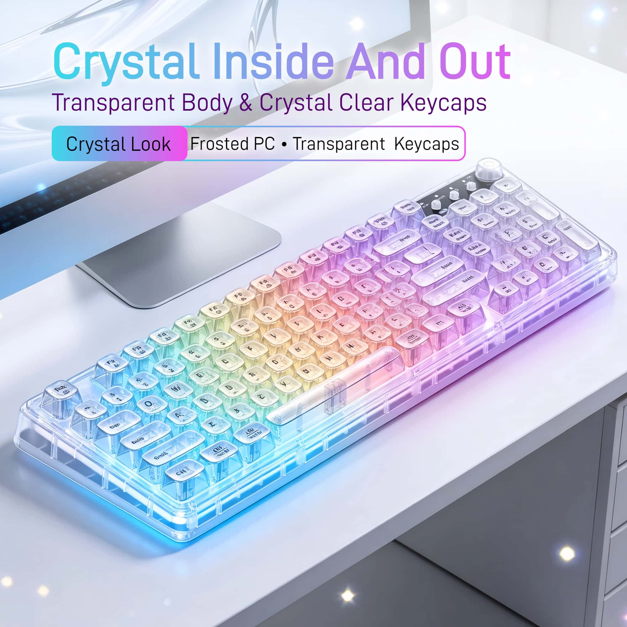 Desk Setup Layout - Teclado inalámbrico transparente para juegos F99
