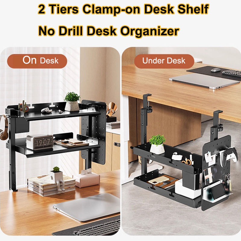 Estante de 2 niveles de 14 pul - Desk Setup Organizer reseña y precio