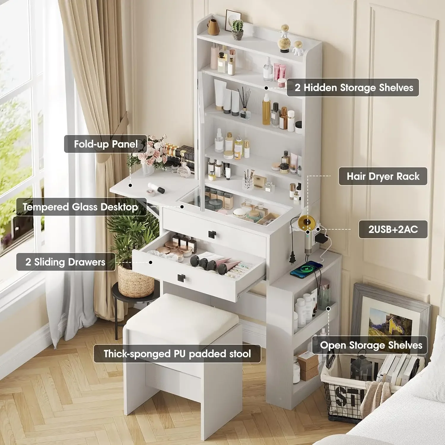 Pequeño Tocador de Maquillaje  - Desk Setup Charging Station reseña y precio
