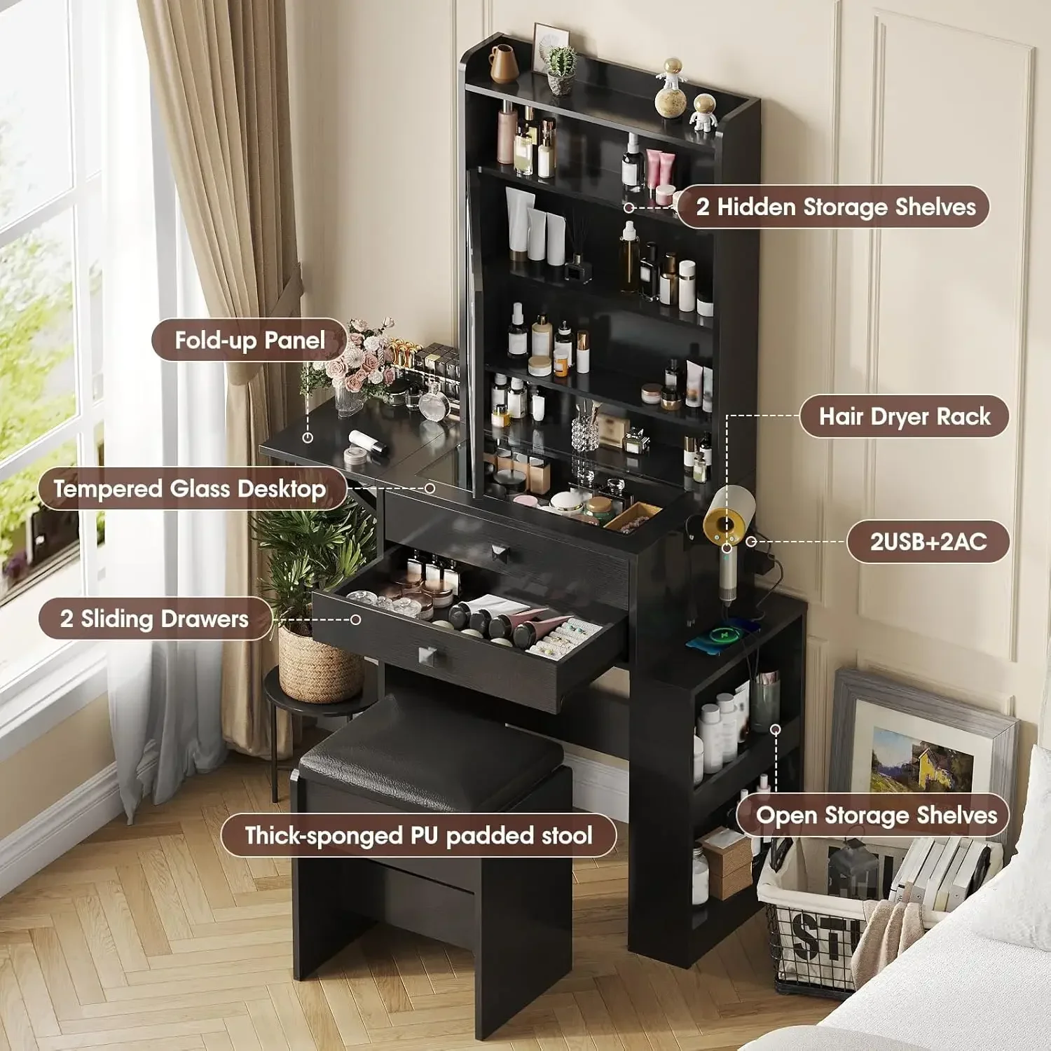 Pequeño tocador de maquillaje, - Desk Setup Charging Station reseña y precio