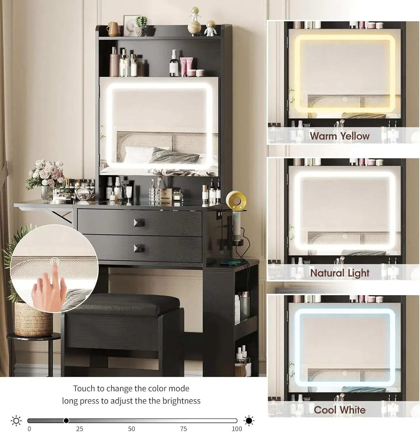 Pequeño tocador de maquillaje, - Desk Setup Charging Station reseña y precio