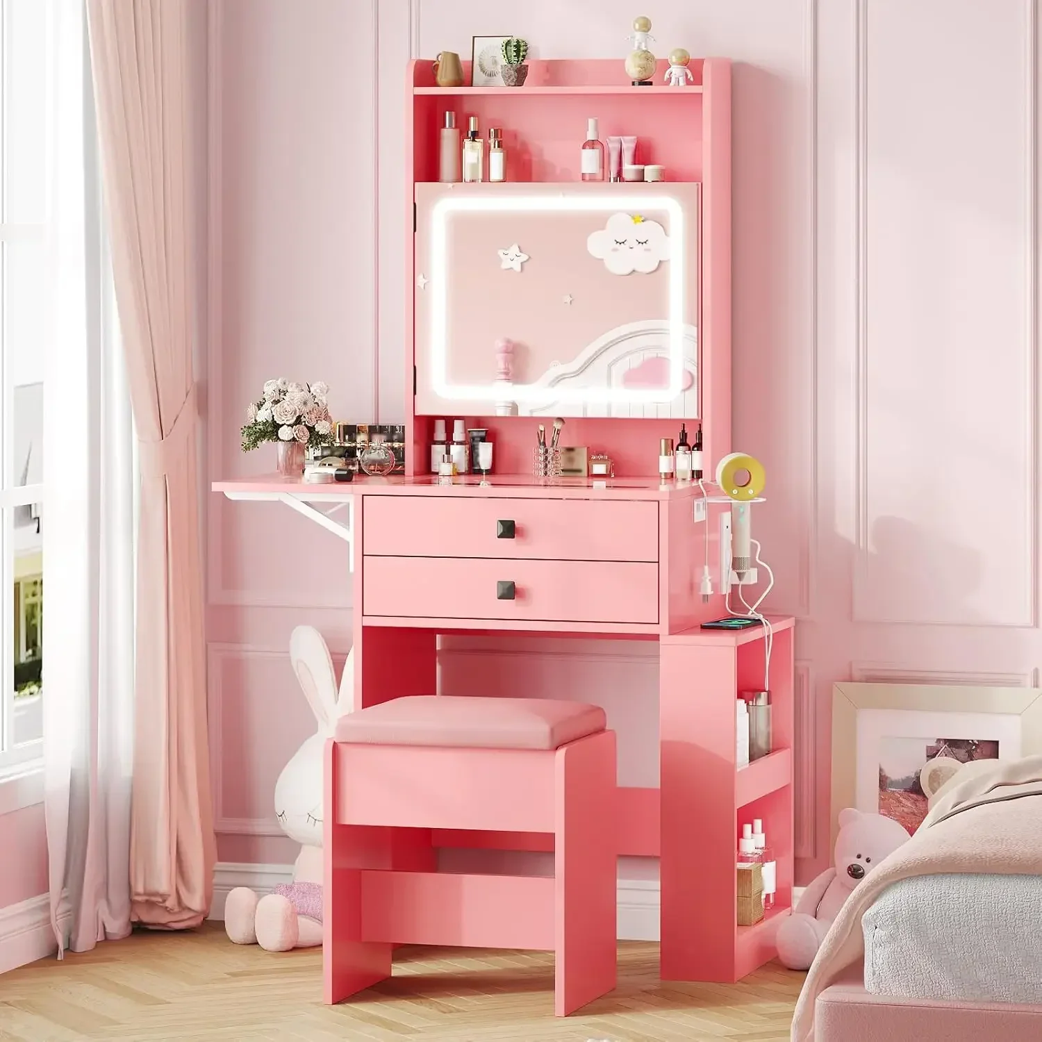 Pequeño tocador de maquillaje, - Desk Setup Charging Station reseña y precio