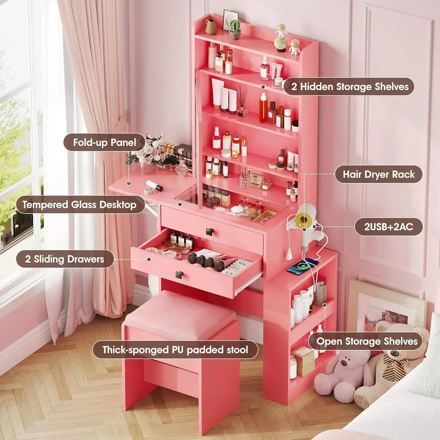 Pequeño tocador de maquillaje, - Desk Setup Charging Station reseña y precio