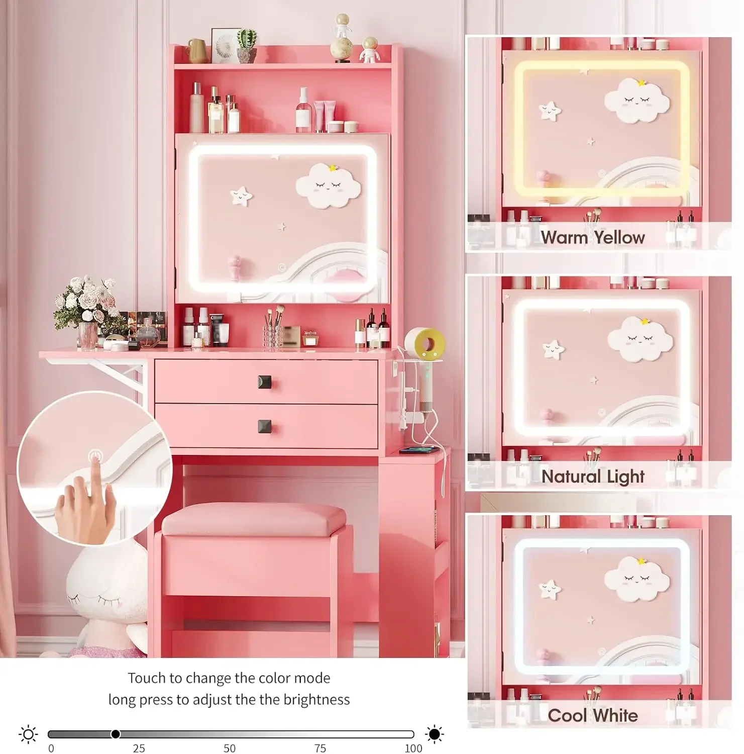 Pequeño tocador de maquillaje, - Desk Setup Charging Station reseña y precio