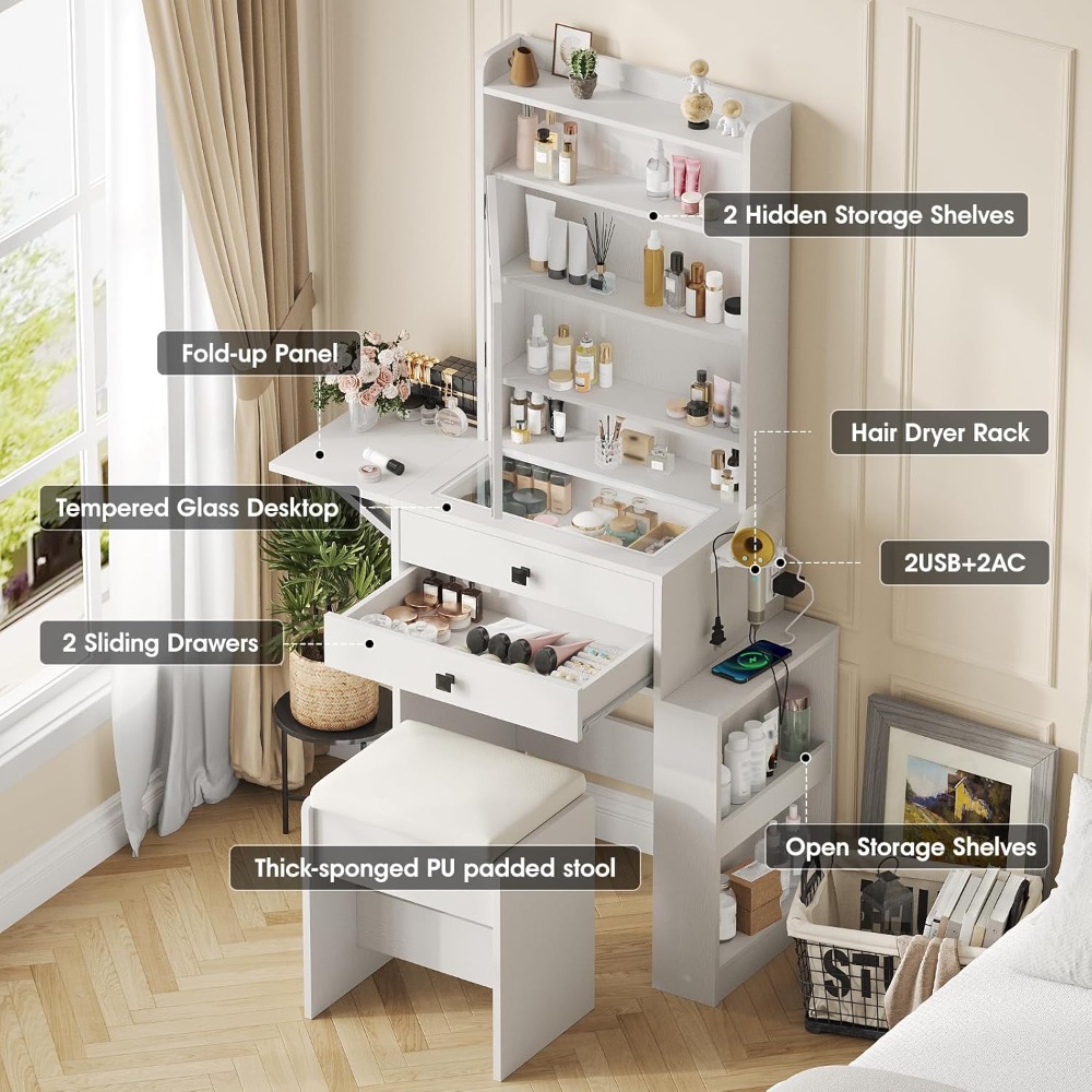 Pequeño tocador de maquillaje  - Desk Setup Charging Station reseña y precio